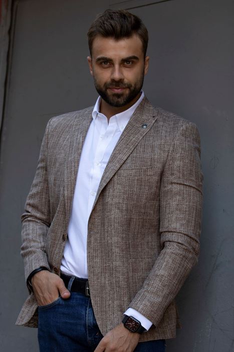 AÇIK KAHVE DÜZ DESENLİ CEKET resmi