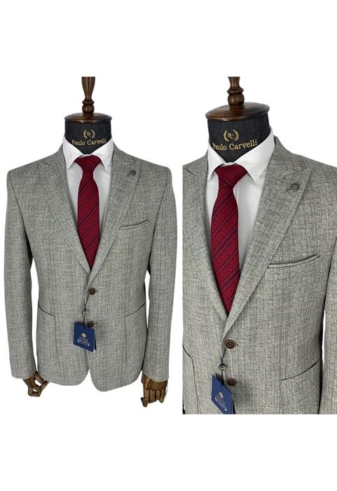 صورة سترة منقوشة سادة رمادية كلاسيكية