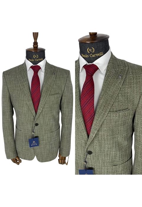 صورة سترة مقلمة سادة بلون الخردل المدخن