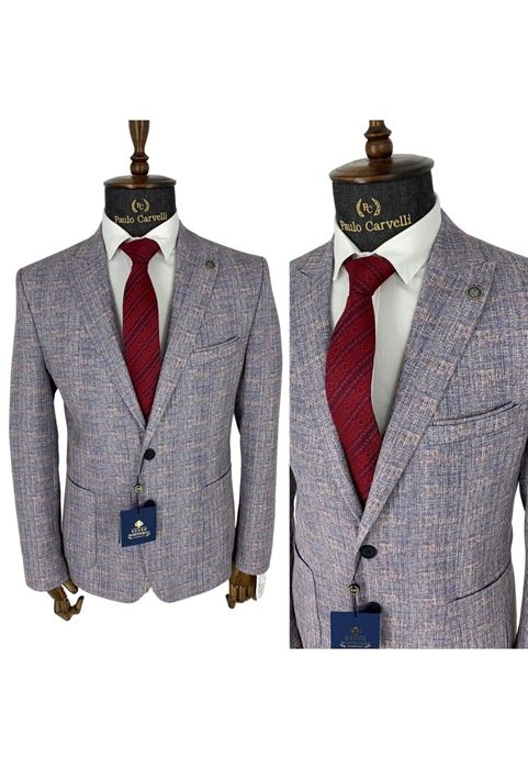 صورة جاكيت كلاسيكي أزرق كحلي وخطوط صفراء