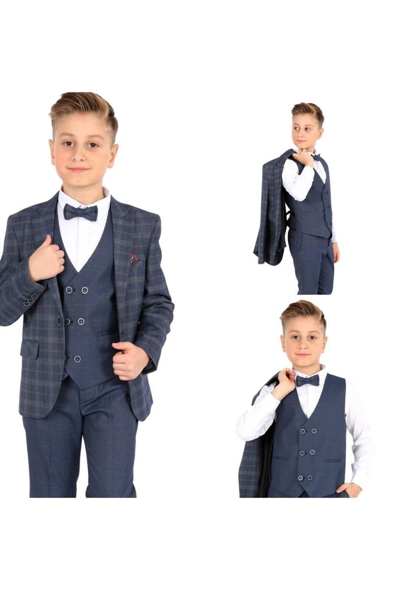 Picture of DARK BLUE SQUARE PATTERNED KIDS SUIT