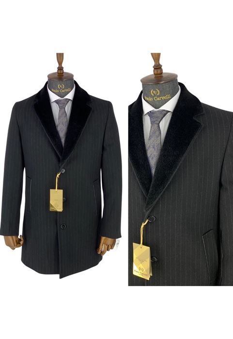 Image de MANTEAU RAYÉ DÉTAILLÉ COL NOIR