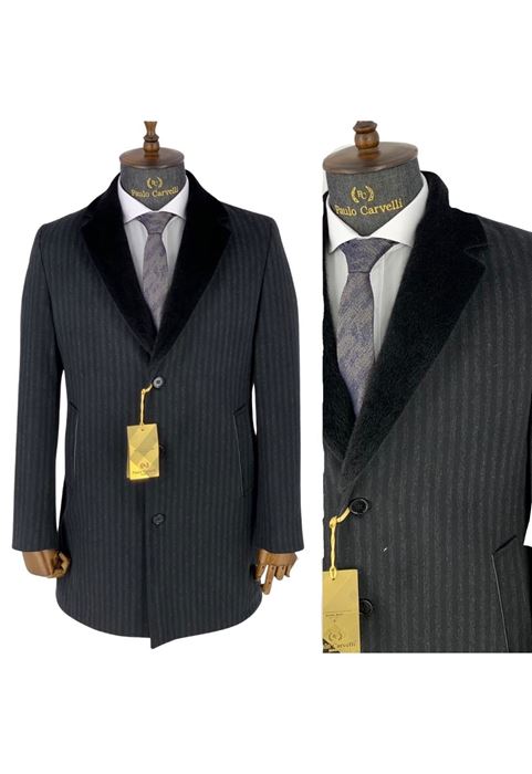 Image de MANTEAU PLAT À RAYURES ÉPAISSES DÉTAILLÉ COL NOIR