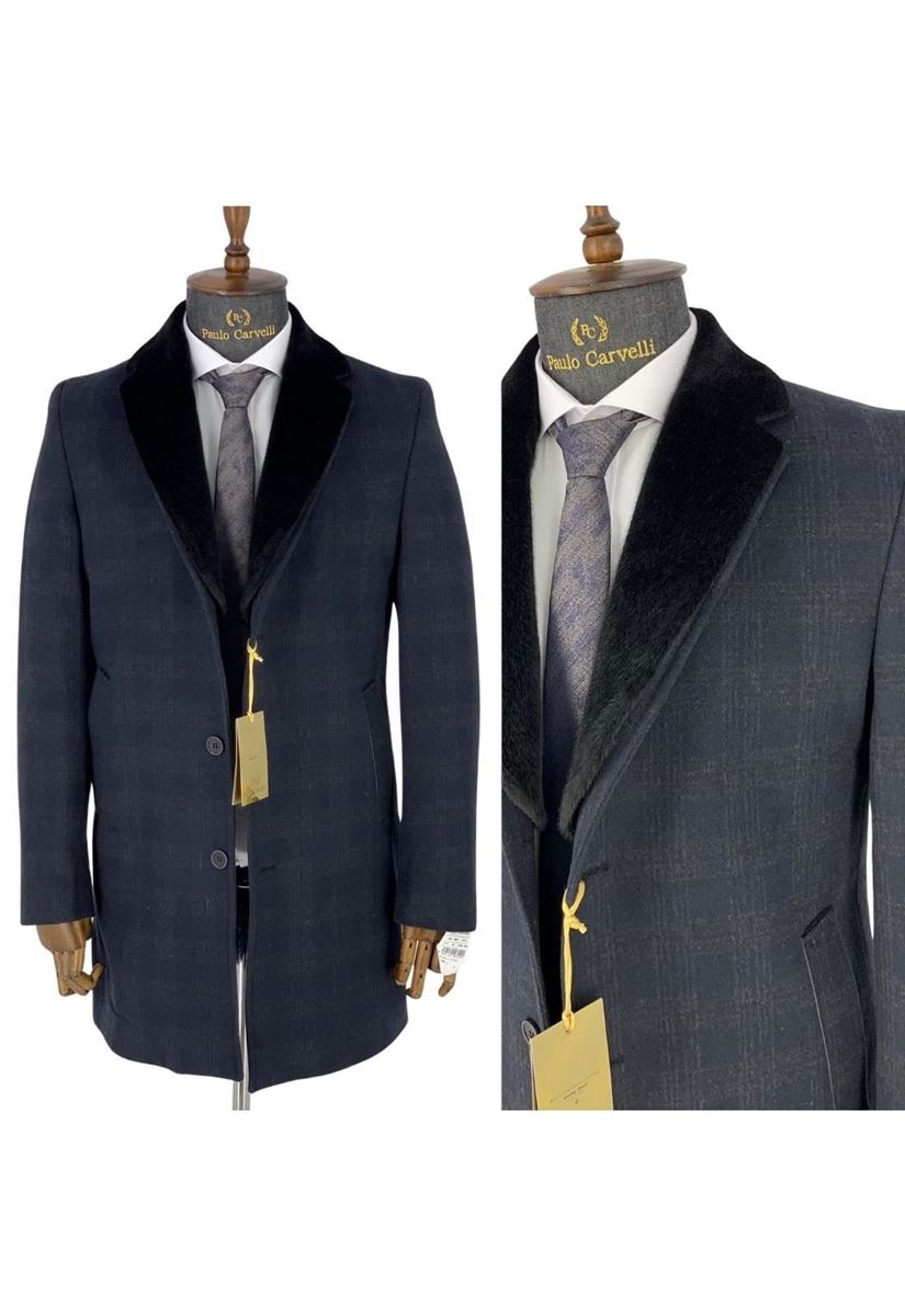 Picture of FLAT SQUARE PATTERNED COLLAR DETAILED COAT