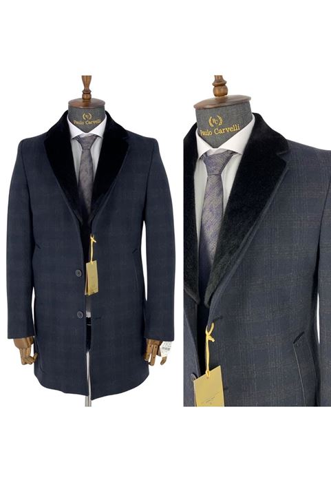 DÜZ KARE DESENLİ YAKA DETAYLI KABAN resmi