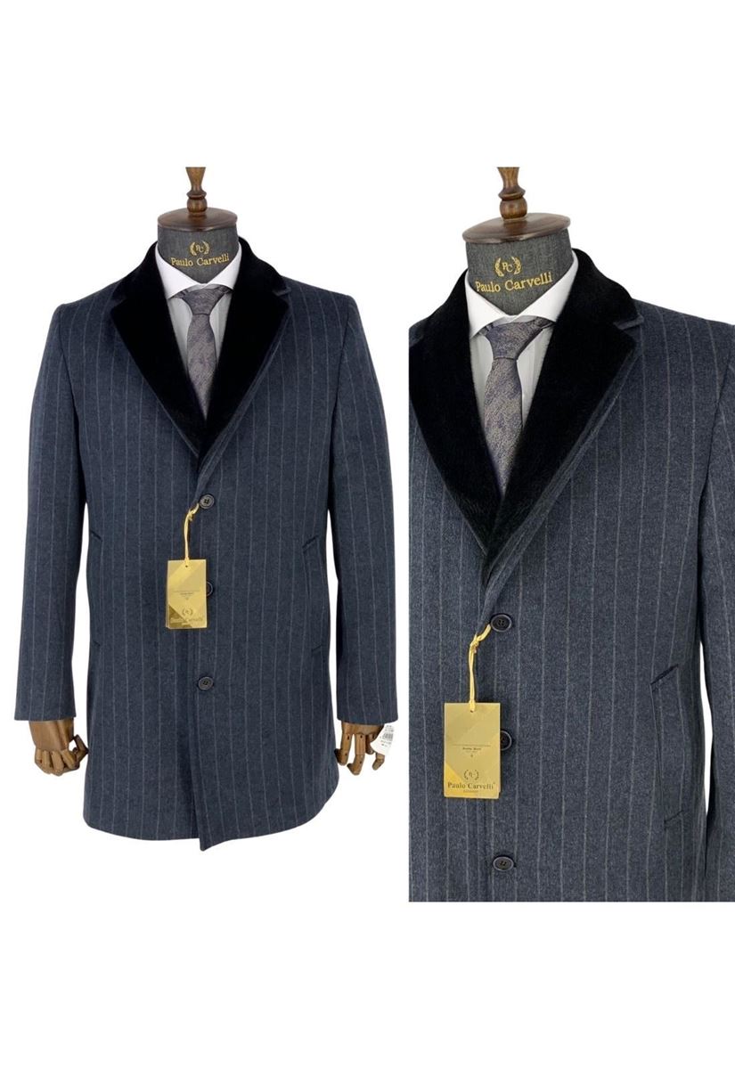 Picture of GRAY FLAT STRIPED COLLAR DETAILED COAT