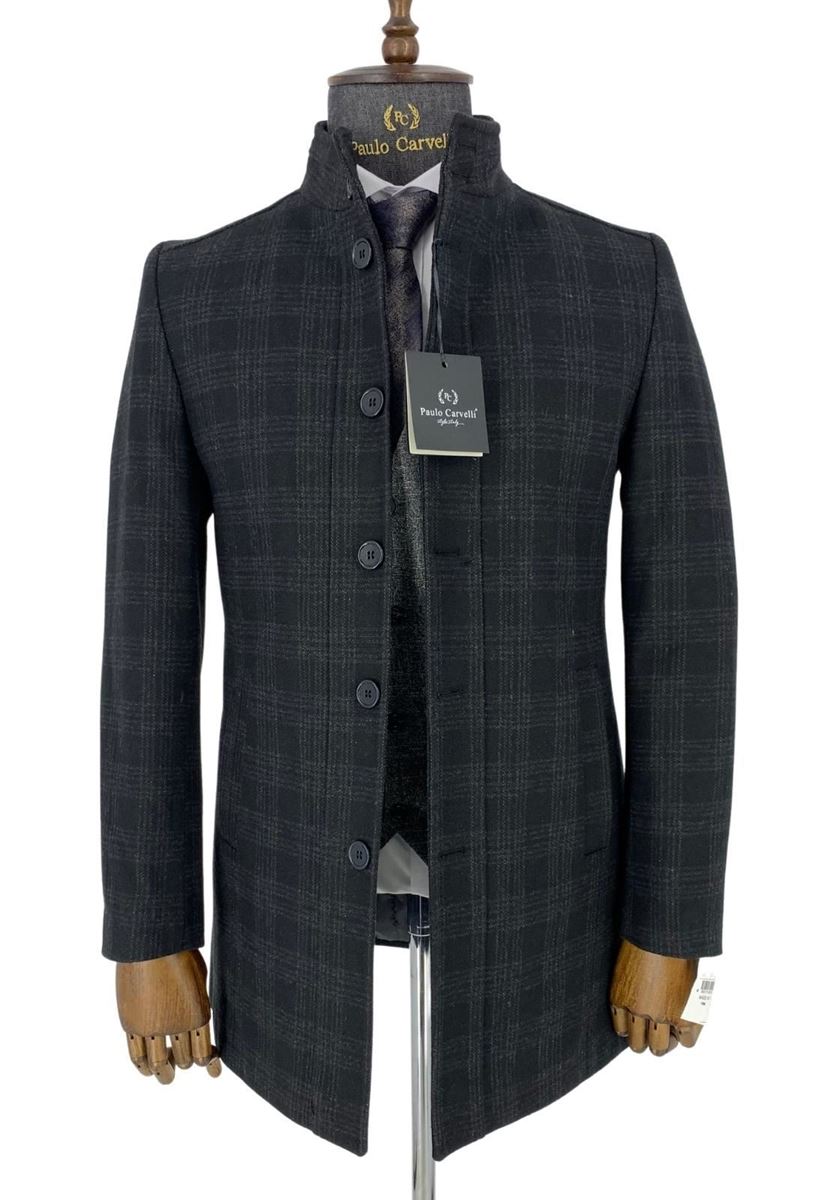 Picture of SMOKED BLACK GRAY FLAT STRIPED SQUARE PATTERNED COAT