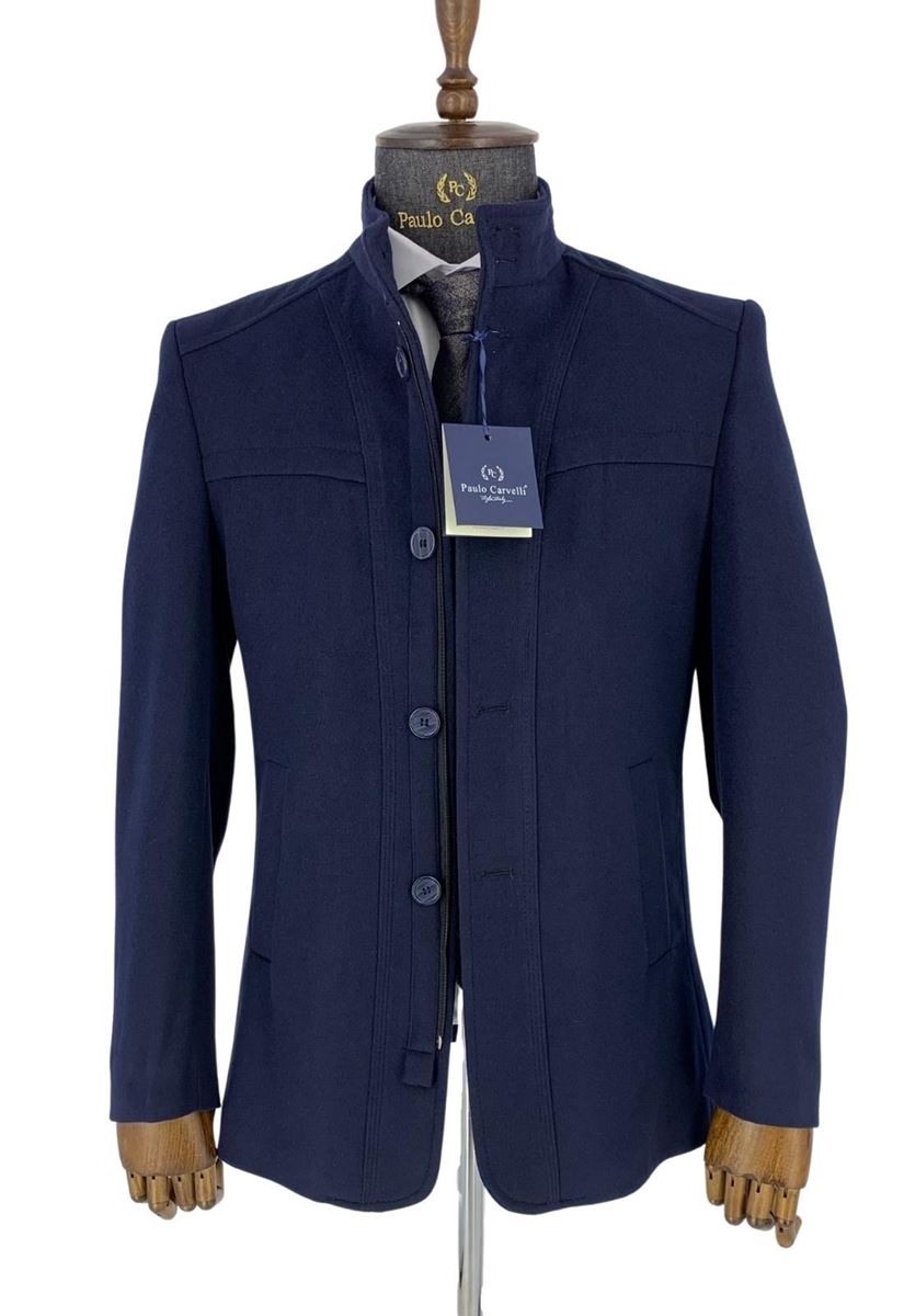 Picture of DARK NAVY BLUE FLAT PATTERNED COAT