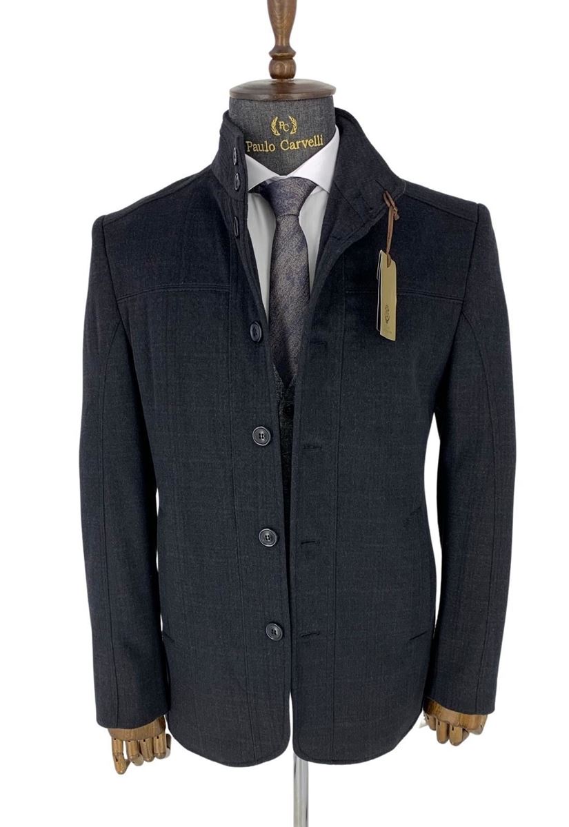 Picture of SMOKED GRAY FLAT LINEAR PATTERNED COAT