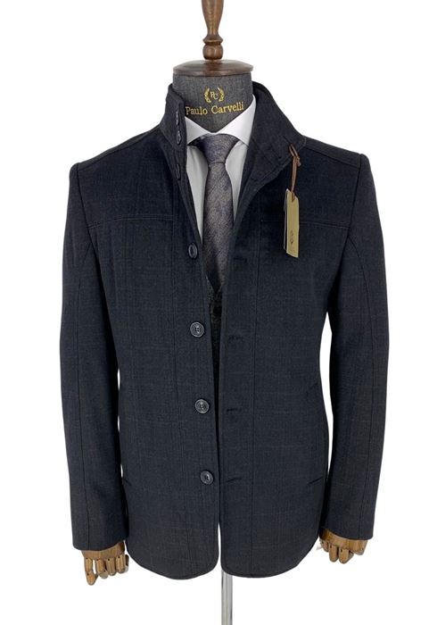 FÜME GRİ DÜZ CİZGİ DESENLİ KABAN resmi