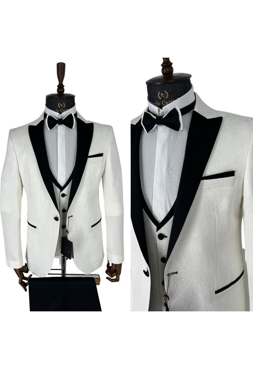 Picture of WHITE BLACK COLLAR AND POCKET DETAILED TUNK