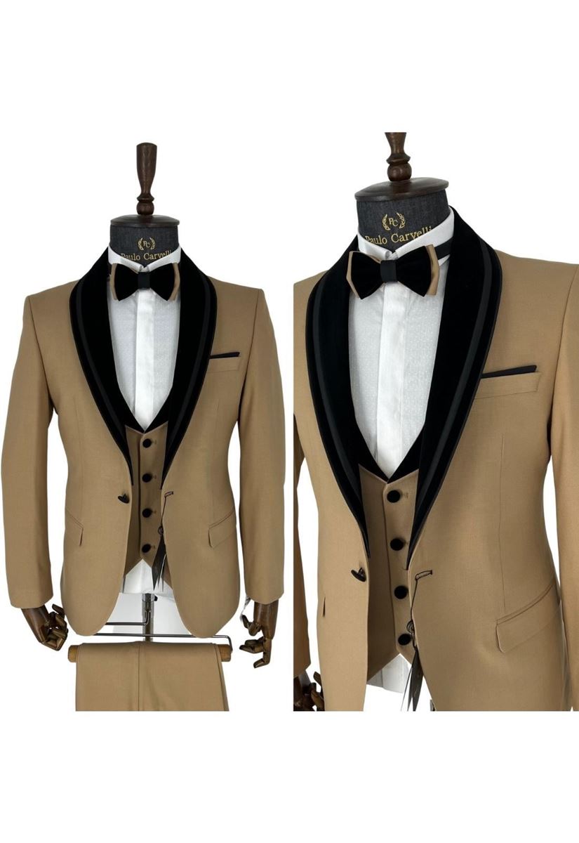 Picture of BEIGE BLACK COLLAR DETAILED TUNK