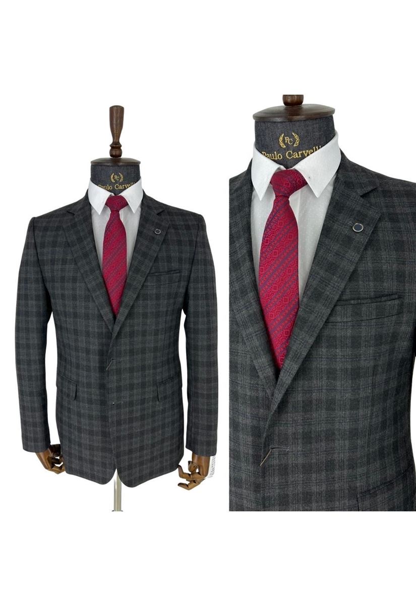 Picture of SMOKED GRAY SQUARE PATTERNED SUIT