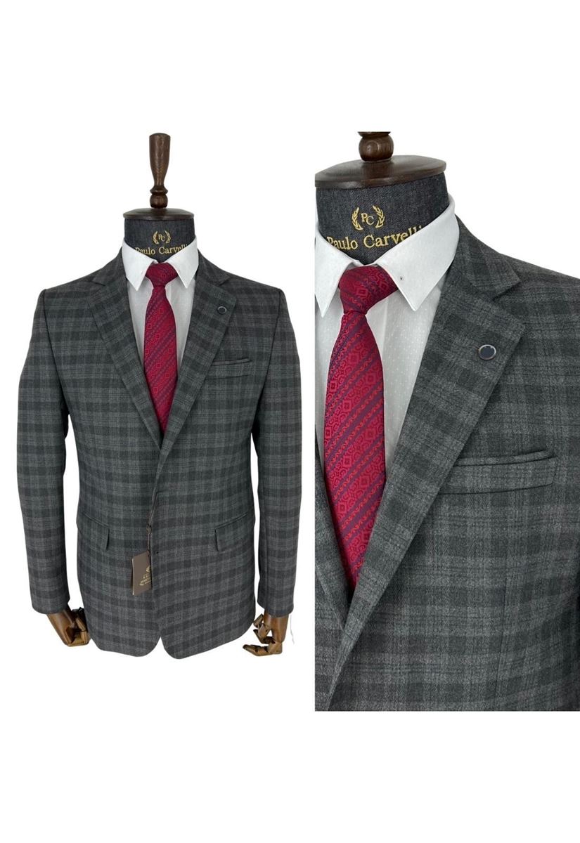 Picture of LIGHT SMOKED GRAY SQUARE STRIP PATTERN SUIT