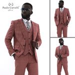 LİLA KARE ÇİZGİLİ YELEKLİ TAKIM ELBİSE resmi