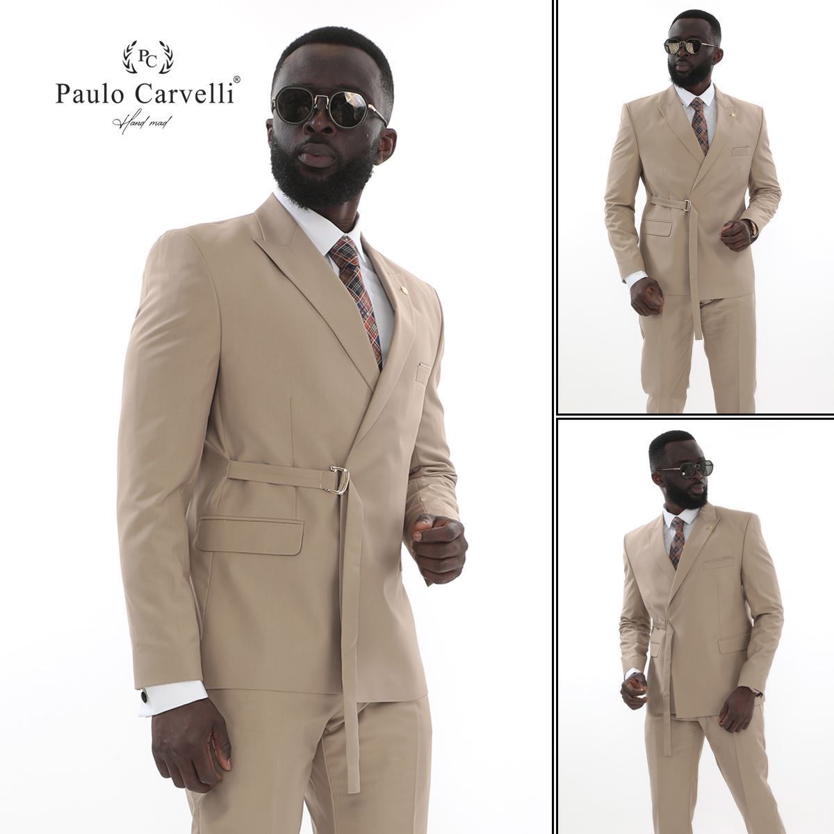 Picture of CREAM BELT DETAILED FLAT SUIT